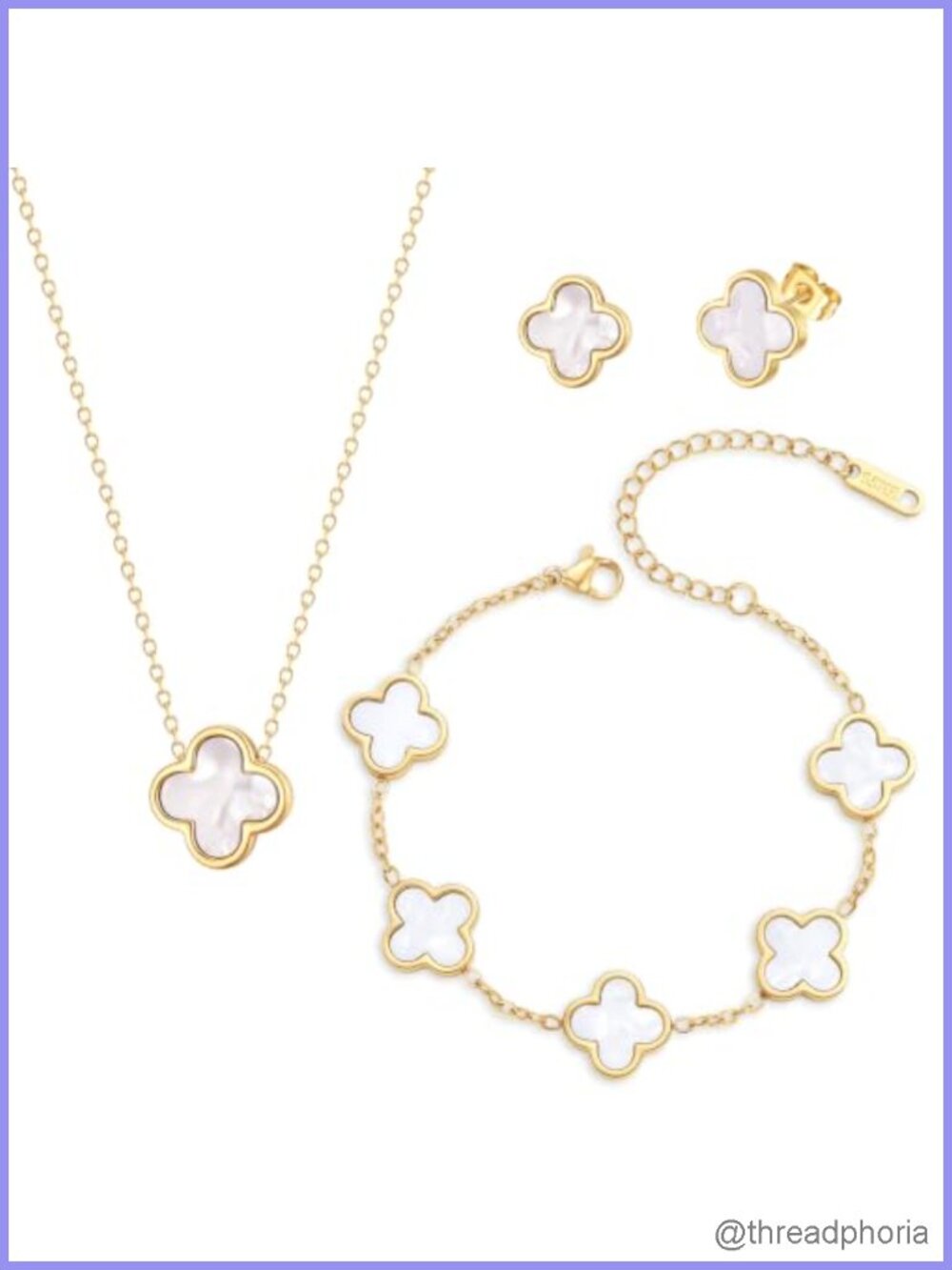 18K Gold Plated Stainless Steel Clover Jewelry Set Necklace Bracelet Earrings